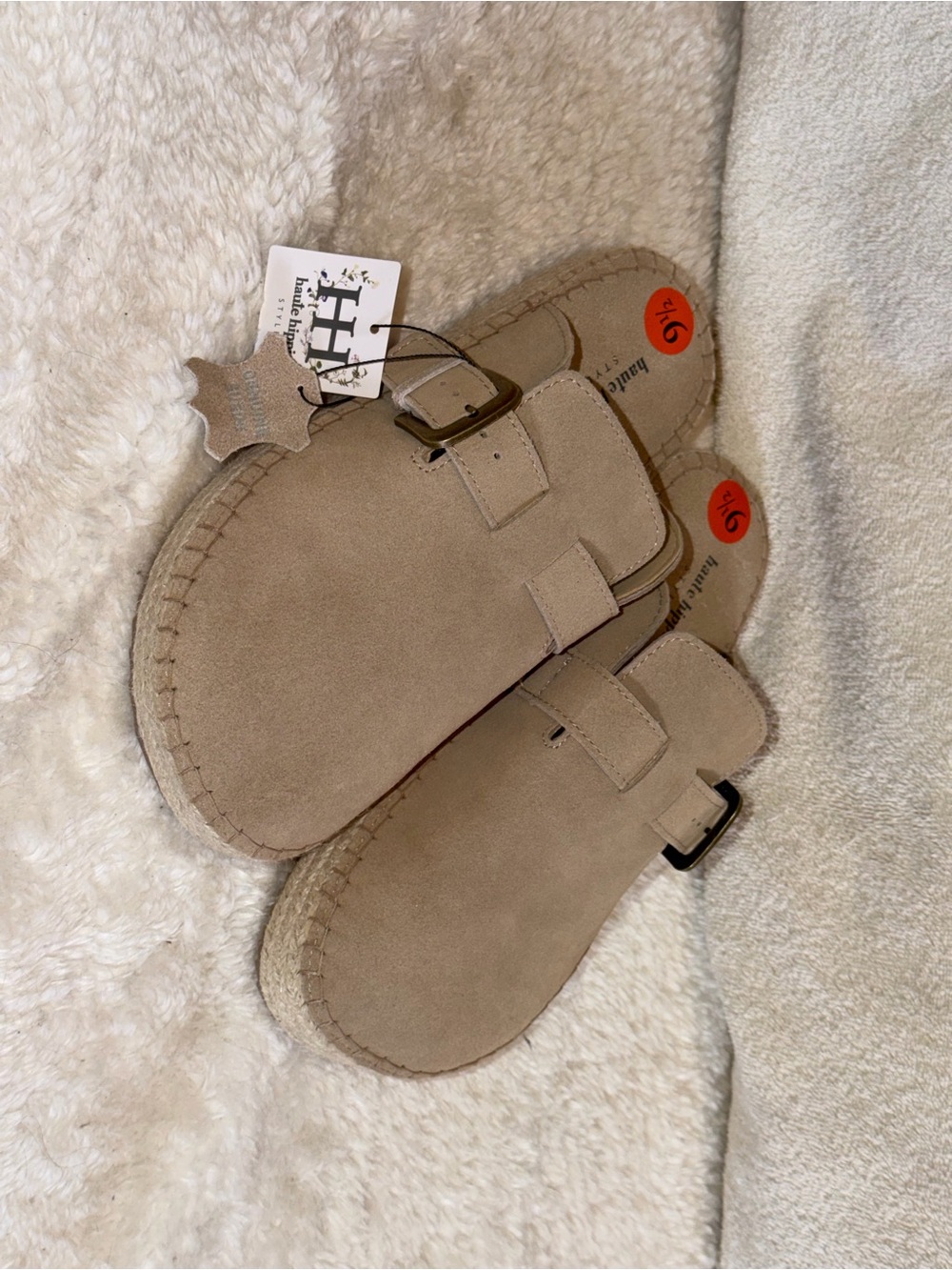 Haute Hippie - Aria 9.5 Beige Suede Slide Sandals